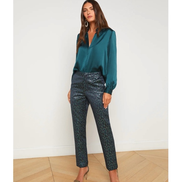 L'AGENCE BIANCA SILK CHARMEUSE TOP L TEAL CHRISTMAS NEW YEAR PARTY QUIET LUXURY - Picture 3 of 16